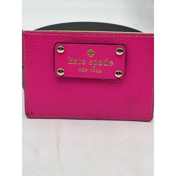 Kate Spade Hot Pink‎ Tan Leather Business Credit Card Holder Red Lining - Picture 3 of 9